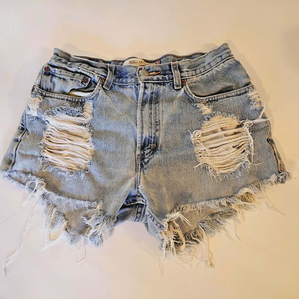 Levi's 505 Womens Denim Shorts 32 Distressed Cutoff High Rise Jean Shorts Y2K